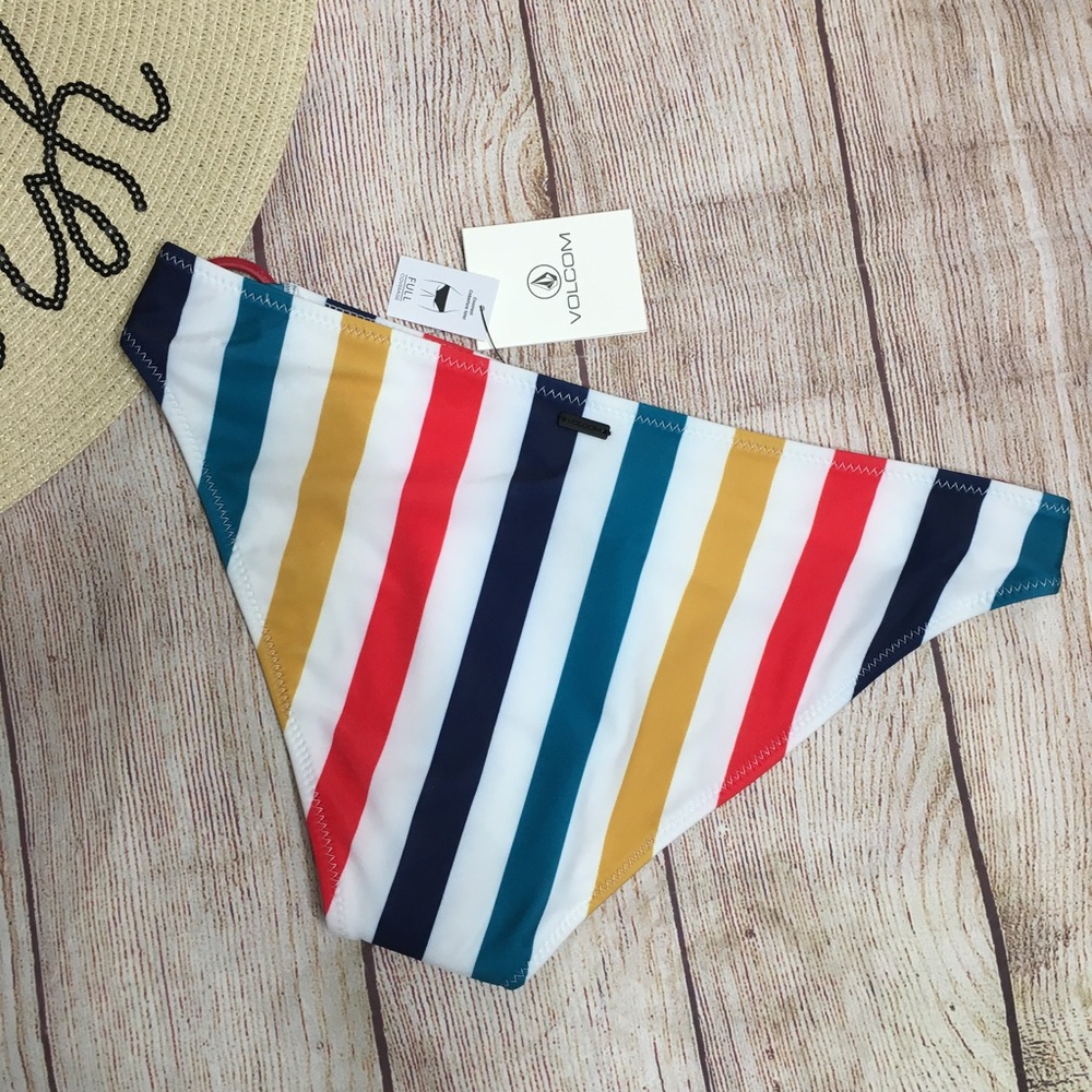 Volcom Draw The Line Rainbow Striped Hipster Bikini Bottoms Size Small - Picture 7 of 9